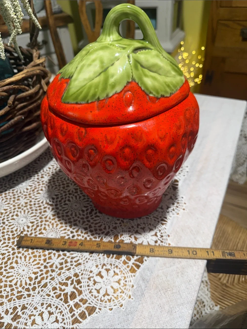 Vintage large strawberry ceramic cookie jar signed 1979